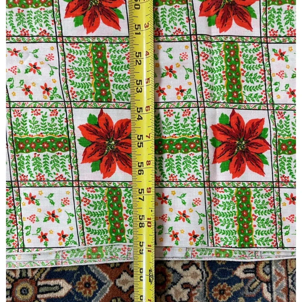 Vtg Christmas‎ Poinsettia Tablecloth Red Green White Rectangular 104 x 59